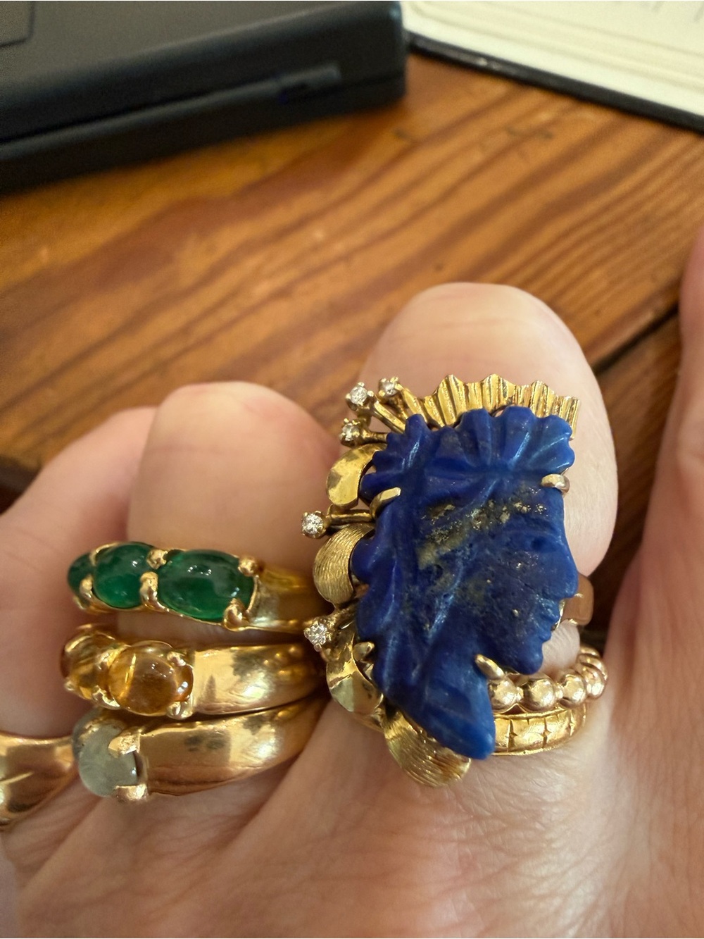 Vintage “Lady Liberty” Lapis Lazuli + Diamond 14k Ring 🇺🇸 - Picture 9 of 12